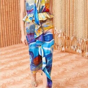 Ulla Johnson NWT Abstract Shara Hughes Tuck Art Nora Midi Skirt